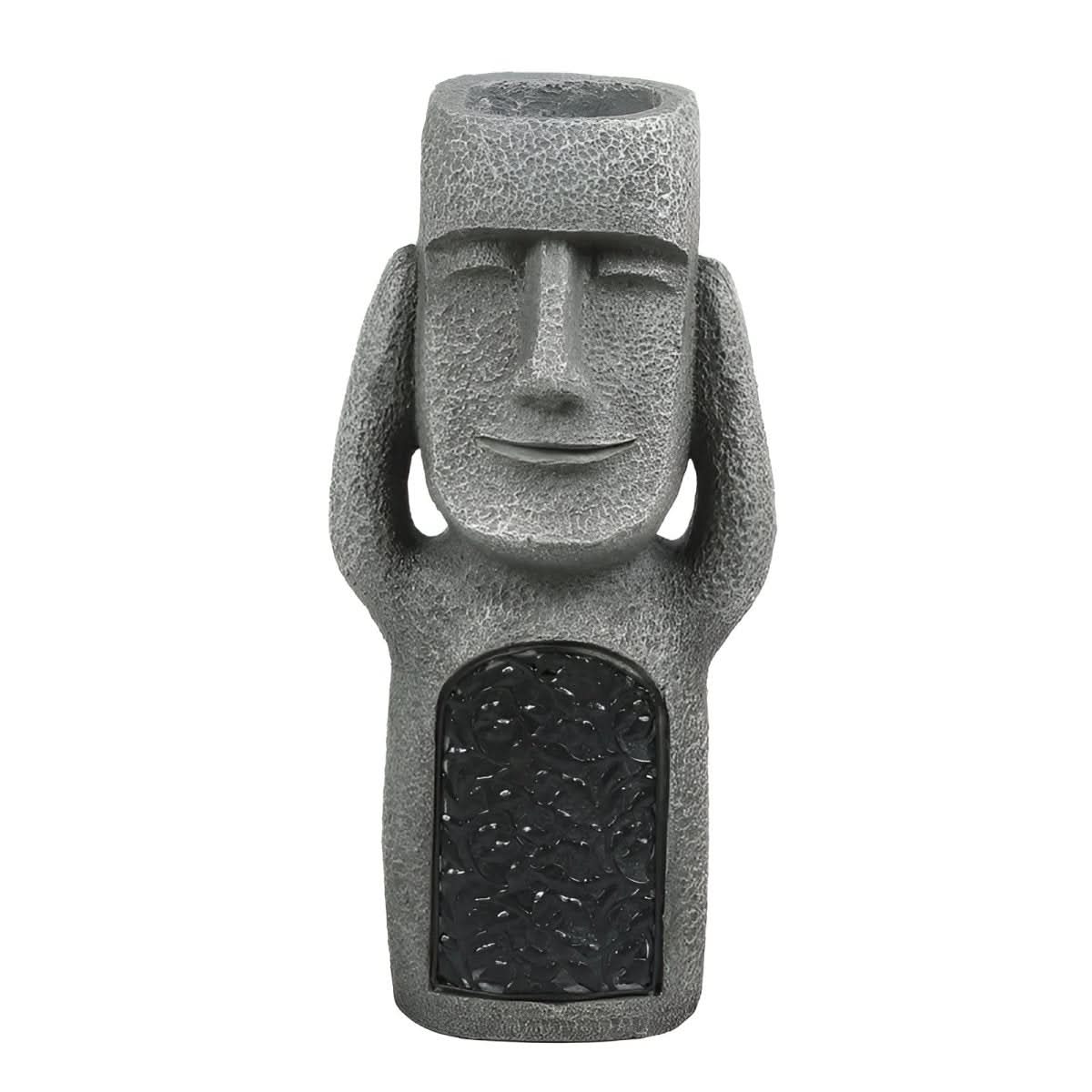 StoneGlow – Solar Moai Planter Statue – Decorative Garden Light Accent