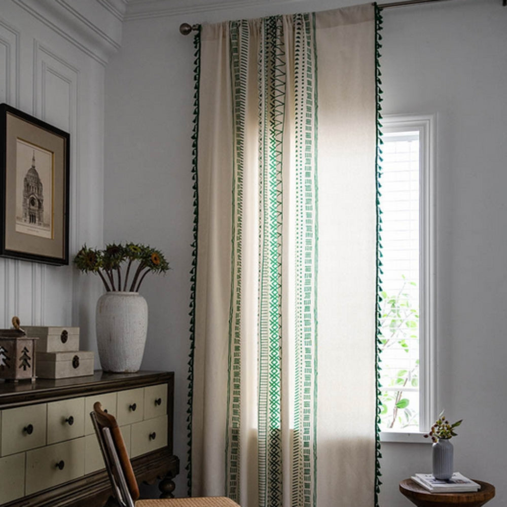 Solara Blackout Curtain - Embroidered Microfiber, Elegant Tassel Design 4
