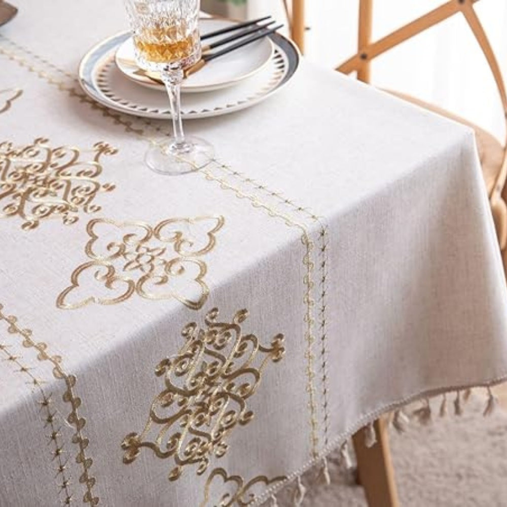 Sorella Embroidered Tablecloth - Microfiber-Linen Blend, Elegant Design 5