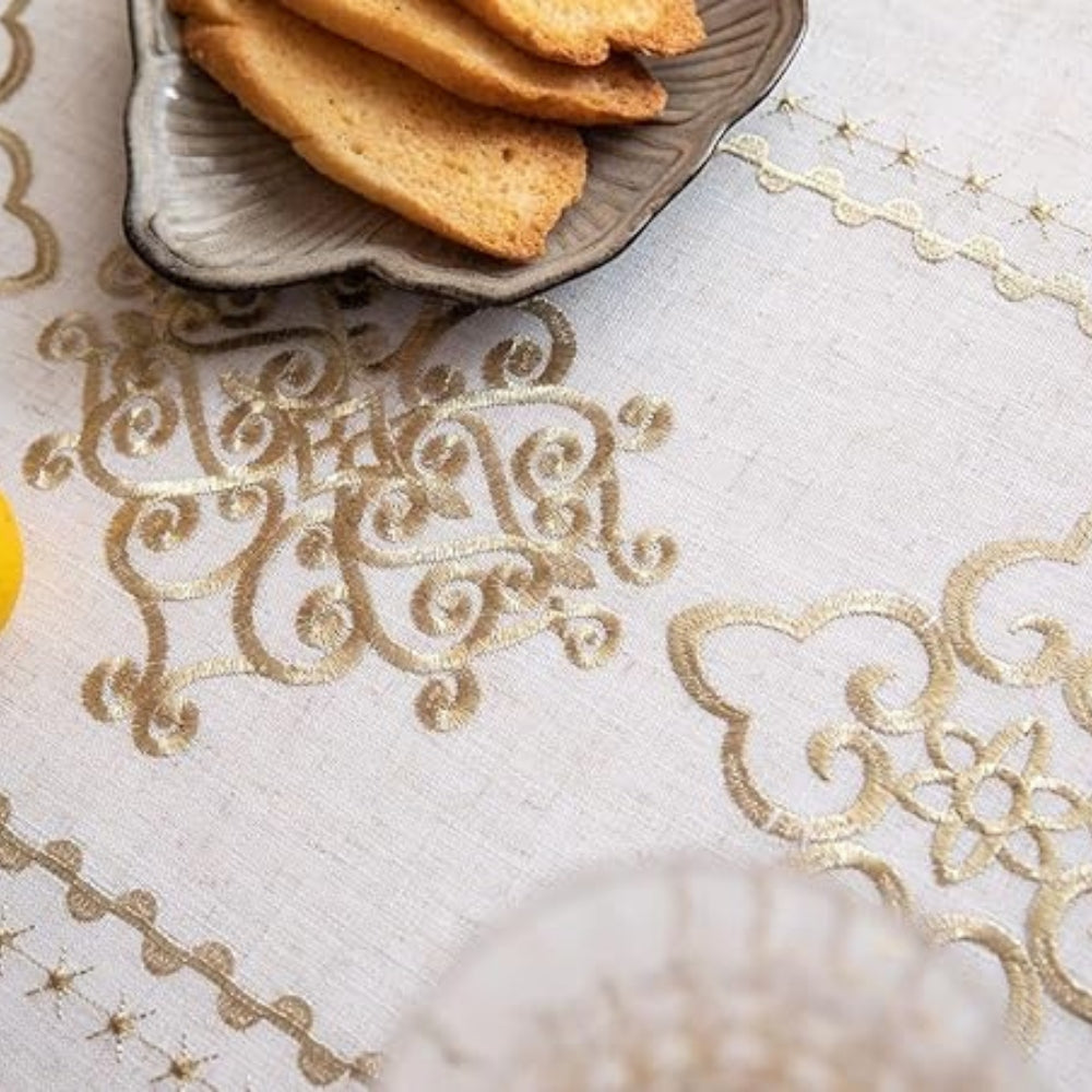 Sorella Embroidered Tablecloth - Microfiber-Linen Blend, Elegant Design 6