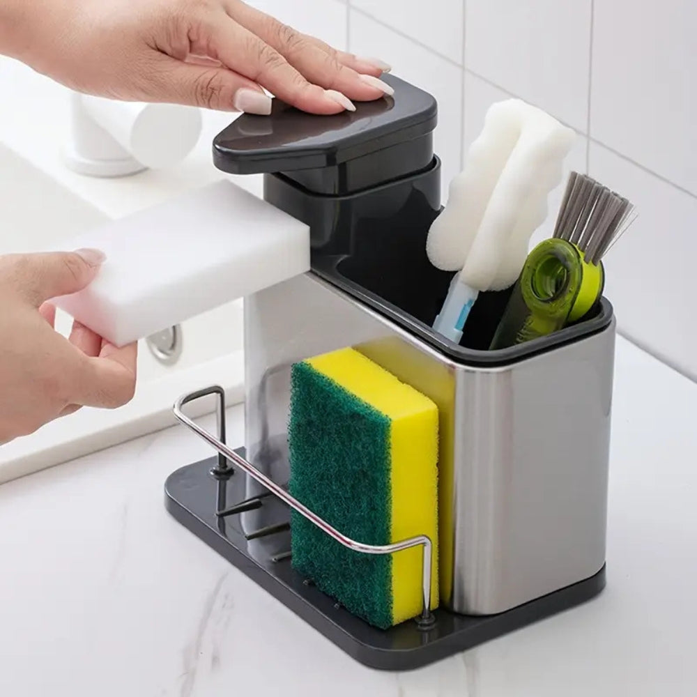 Sorin Kitchen Organizer - Stainless Steel Soap Dispenser and Utensil Rack 0