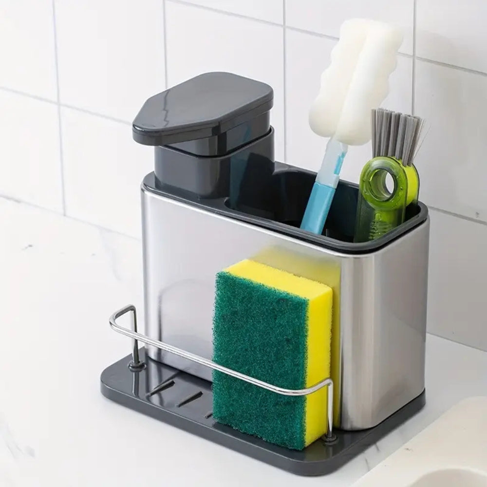 Sorin Kitchen Organizer - Stainless Steel Soap Dispenser and Utensil Rack 1