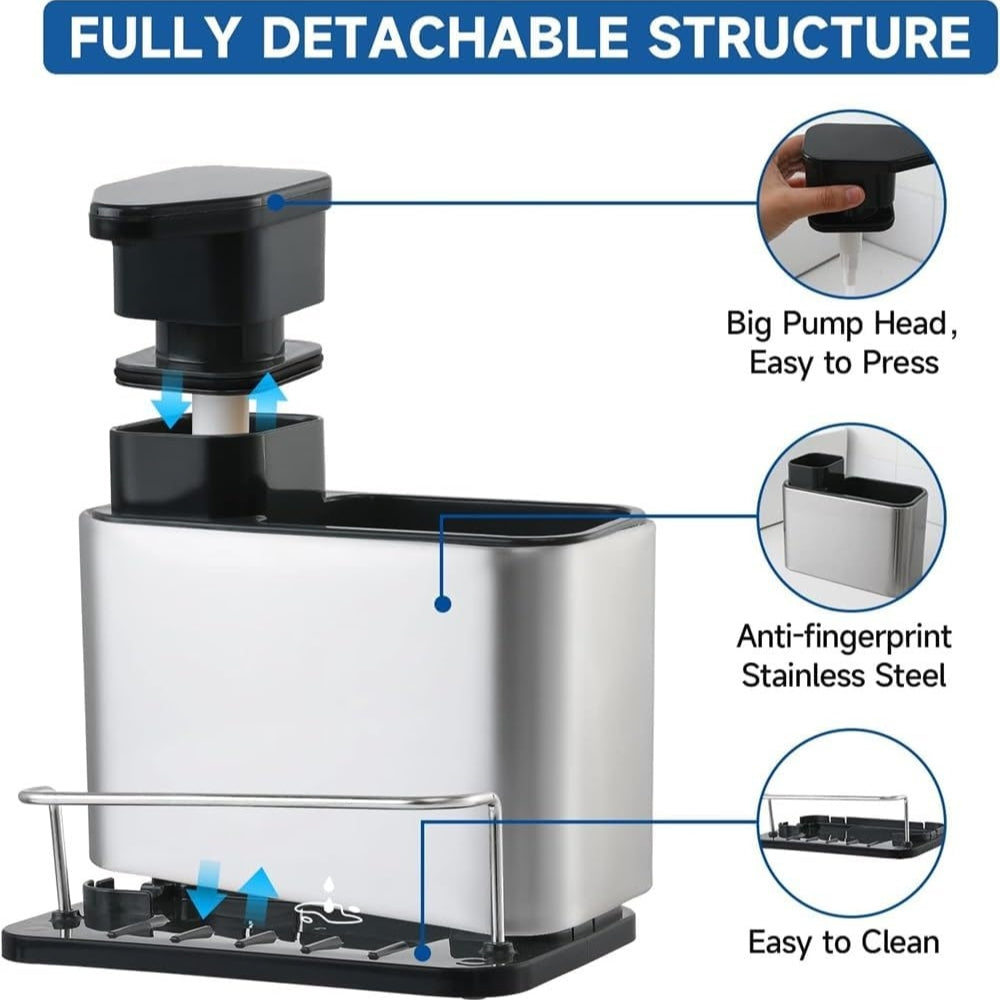 Sorin Kitchen Organizer - Stainless Steel Soap Dispenser and Utensil Rack 2
