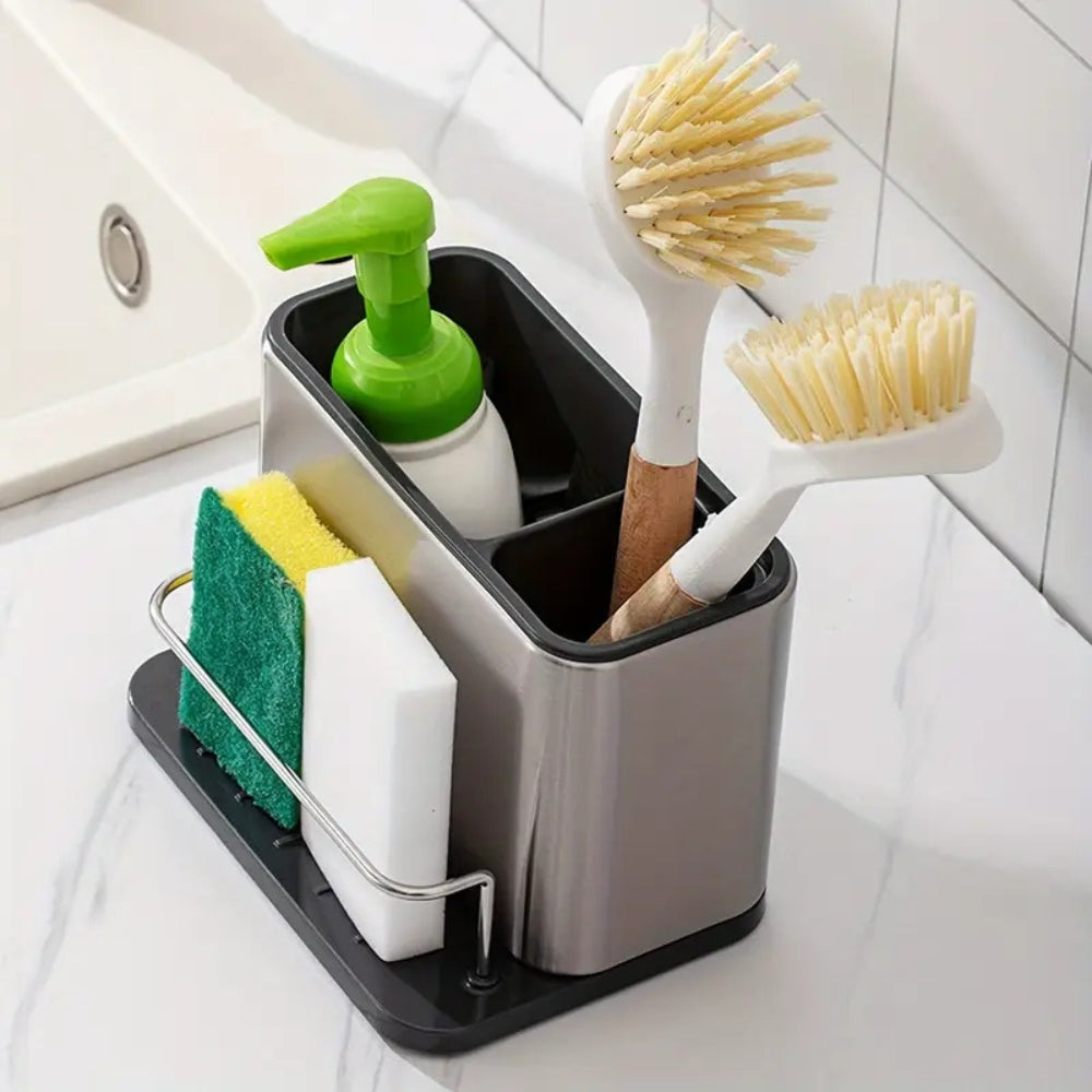 Sorin Kitchen Organizer - Stainless Steel Soap Dispenser and Utensil Rack 3