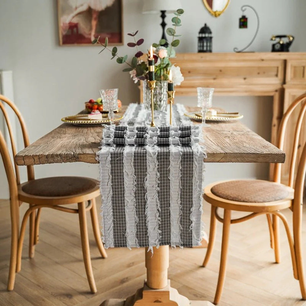 Sorin Table Runner - Linen Blend, Rustic Frayed Fabric Strips 1