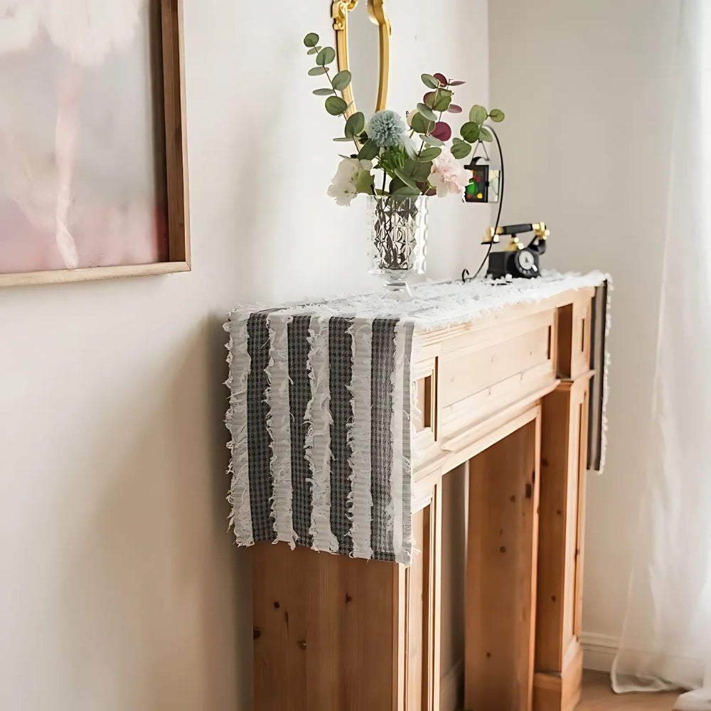 Sorin Table Runner - Linen Blend, Rustic Frayed Fabric Strips 2