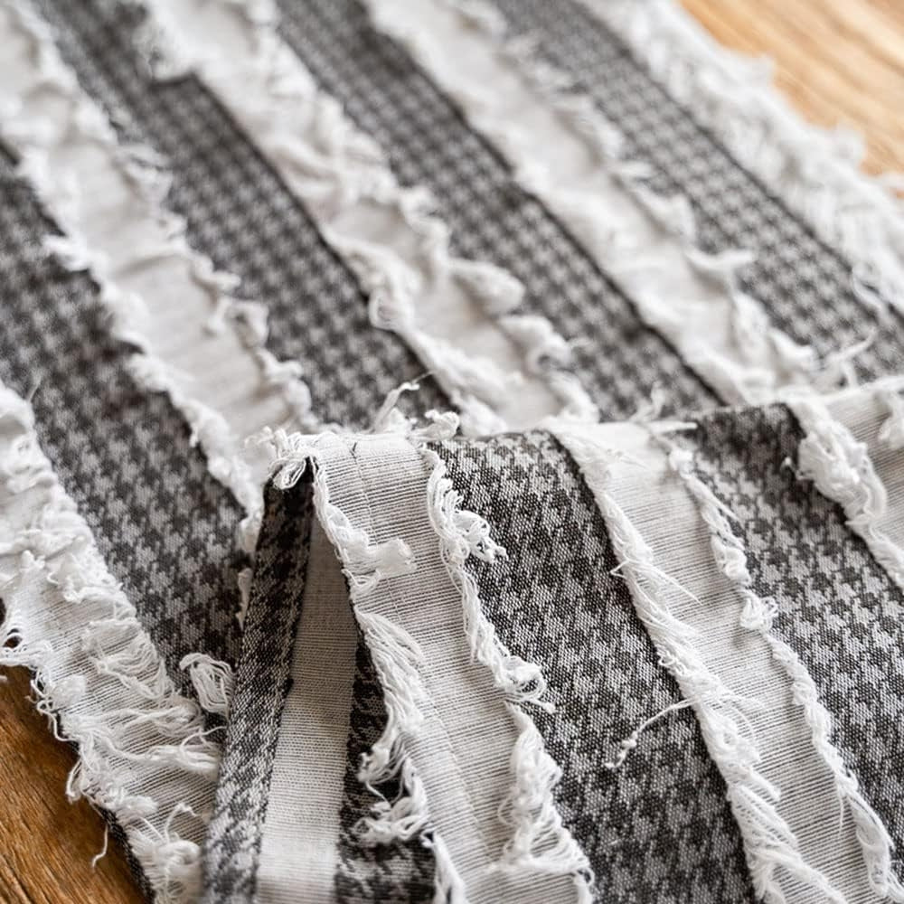 Sorin Table Runner - Linen Blend, Rustic Frayed Fabric Strips 6
