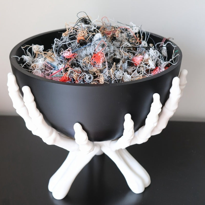 Spooktacular Halloween Candy Bowl - Matte Black Plastic with Detachable Skeleton Hands 1