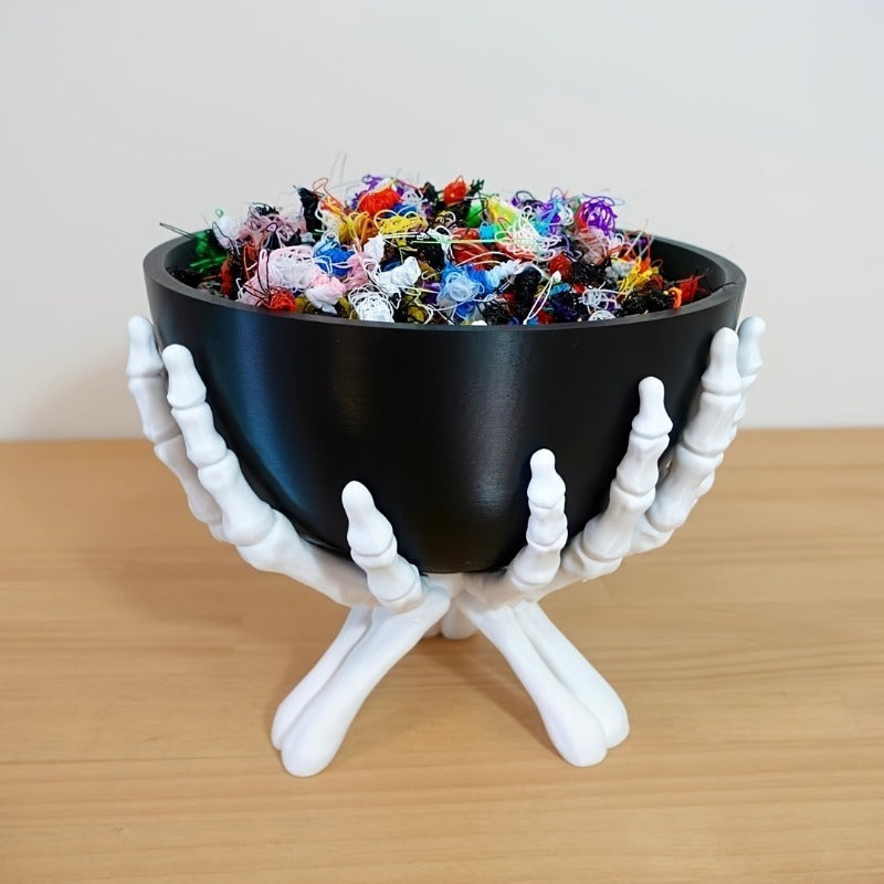 Spooktacular Halloween Candy Bowl - Matte Black Plastic with Detachable Skeleton Hands 3