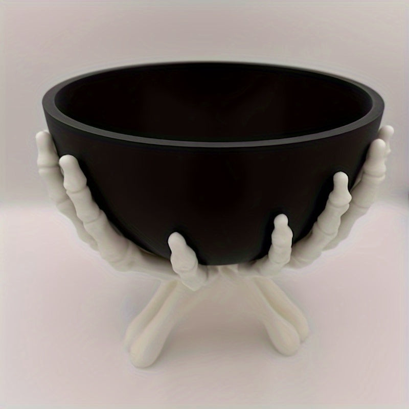 Spooktacular Halloween Candy Bowl - Matte Black Plastic with Detachable Skeleton Hands 5
