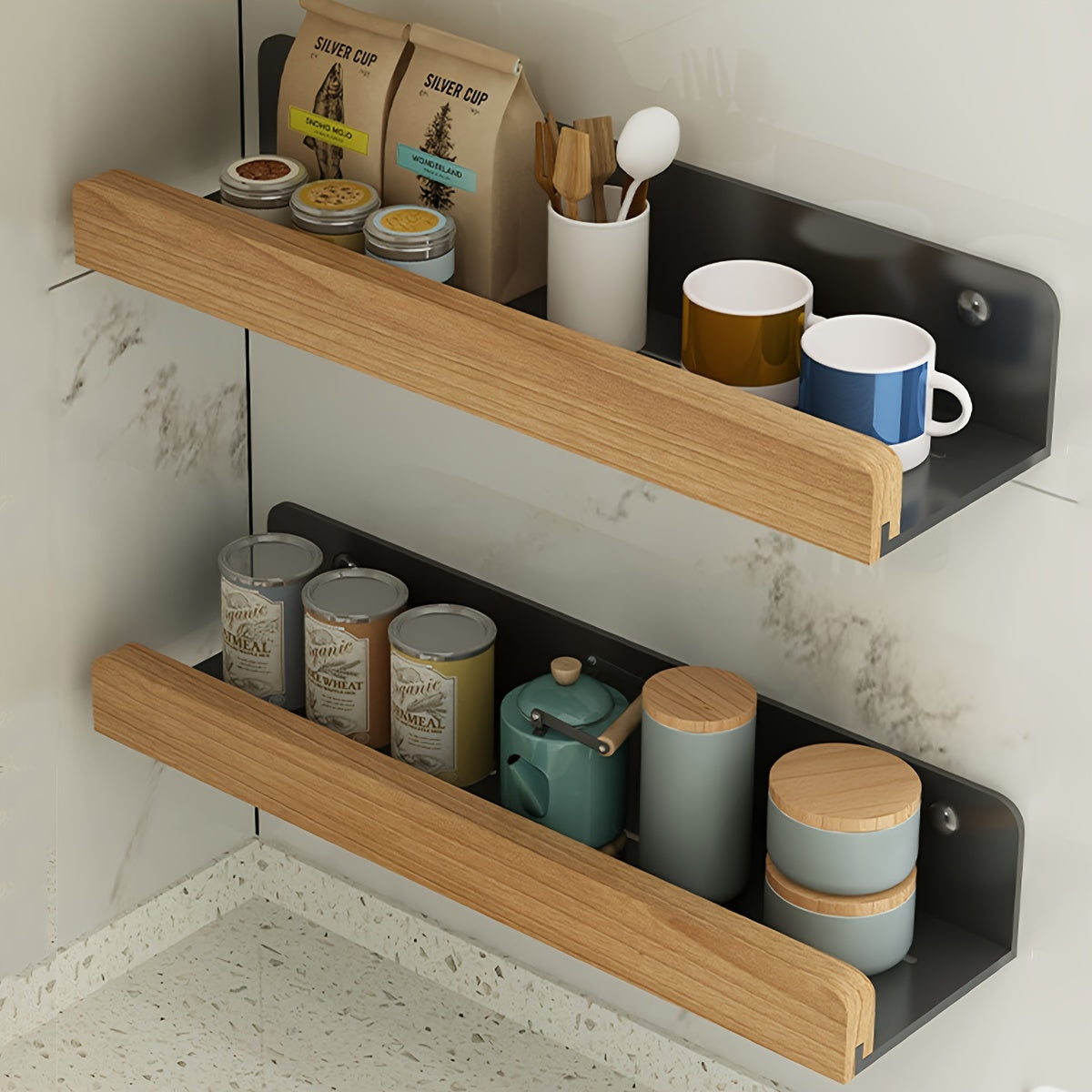StarkesTett Floating Wall Shelf - Wrought Iron, No Drilling, Modern Design 2