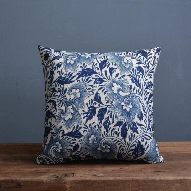 Talon Cushion Cover - Linen Cotton Blend, Blue Porcelain Print for Sofa 4