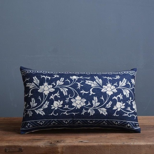 Talon Cushion Cover - Linen Cotton Blend, Blue Porcelain Print for Sofa 6
