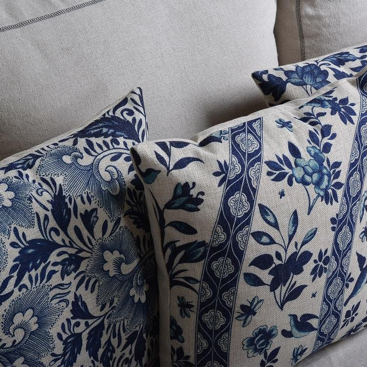 Talon Cushion Cover - Linen Cotton Blend, Blue Porcelain Print for Sofa 8