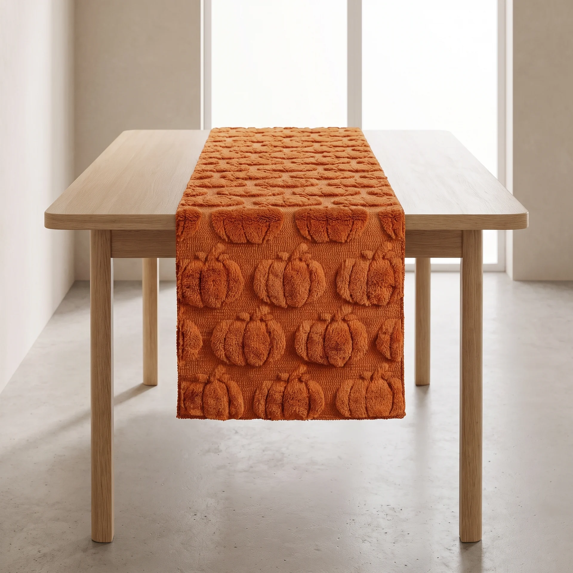 Talon Fall Table Runner - Soft Woven Fabric, Tufted Pumpkin and Ghost Design 1