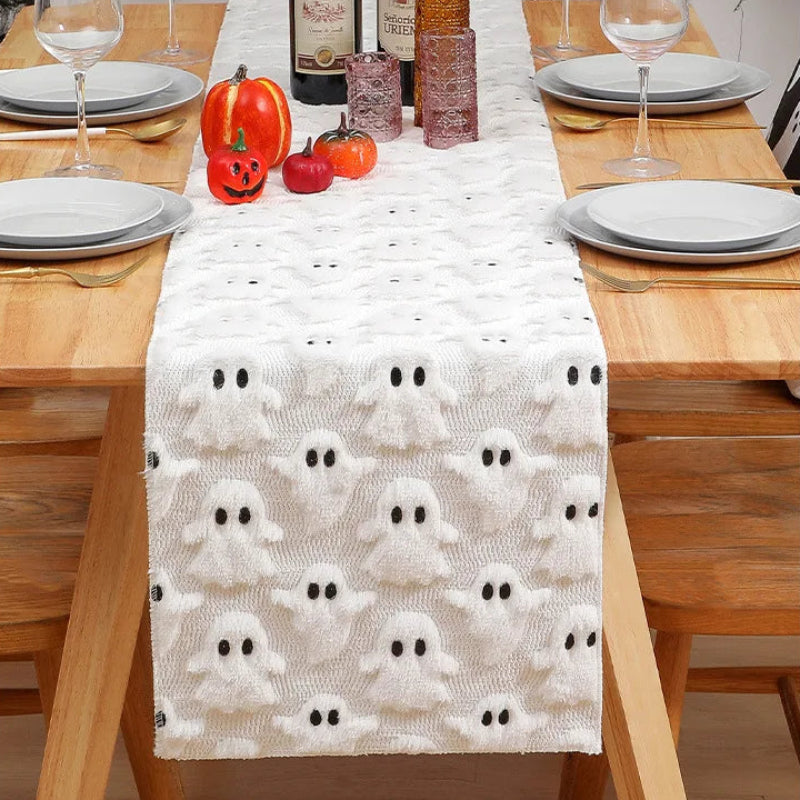 Talon Fall Table Runner - Soft Woven Fabric, Tufted Pumpkin and Ghost Design 6