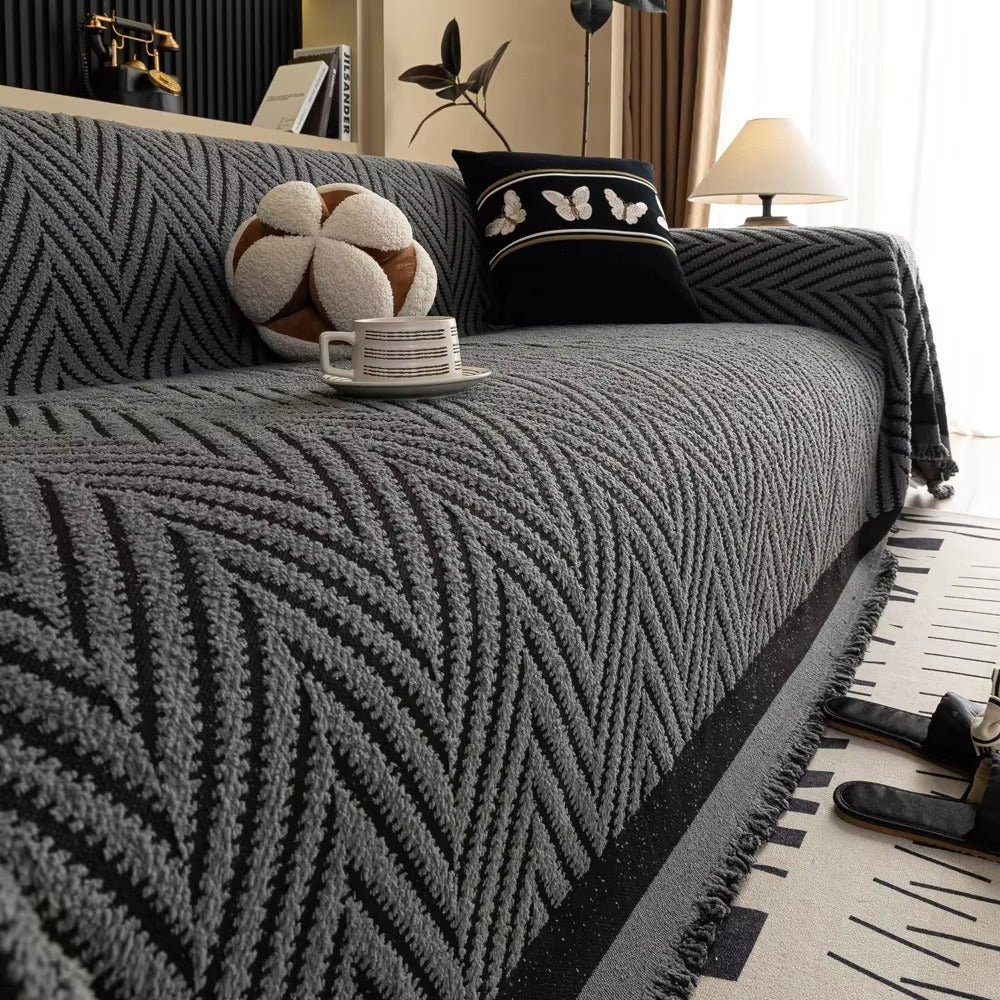 Tassel Chevron Sofa Cover - Microfiber Blend, Modern Design, Machine Washable 0