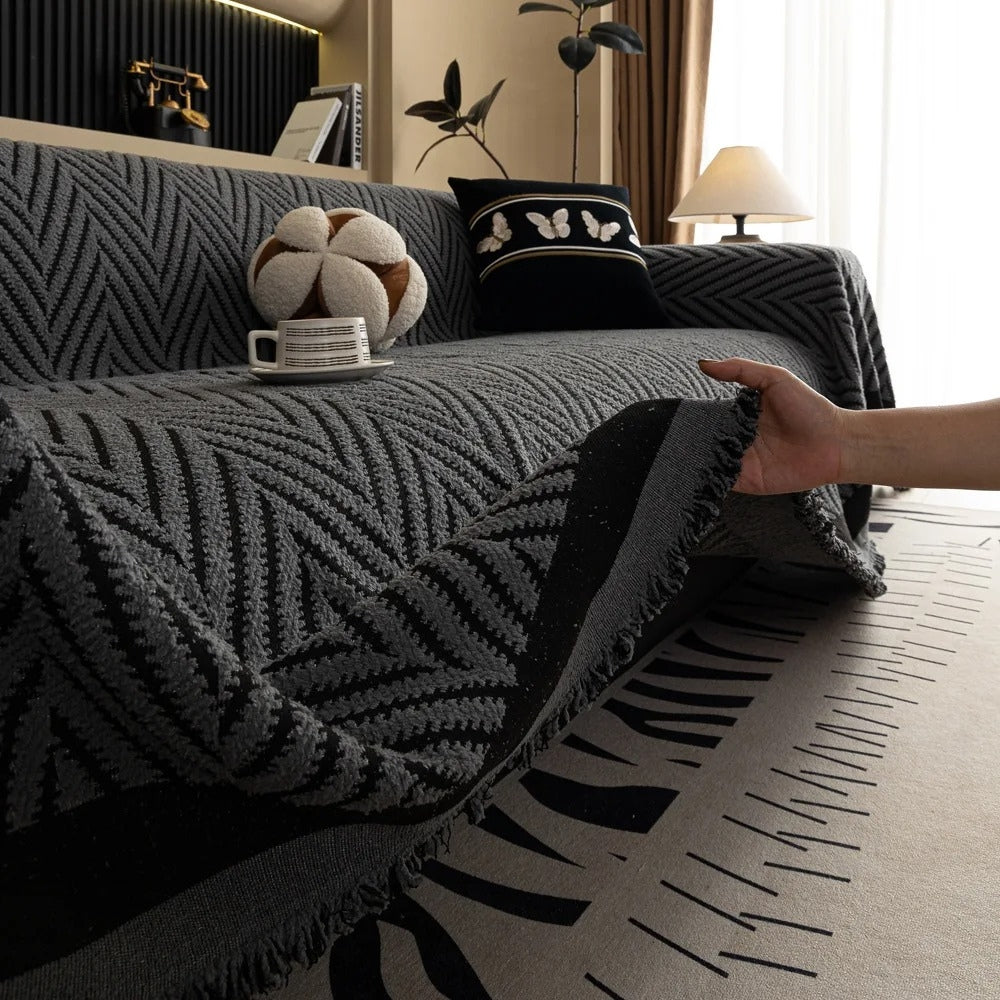 Tassel Chevron Sofa Cover - Microfiber Blend, Modern Design, Machine Washable 3