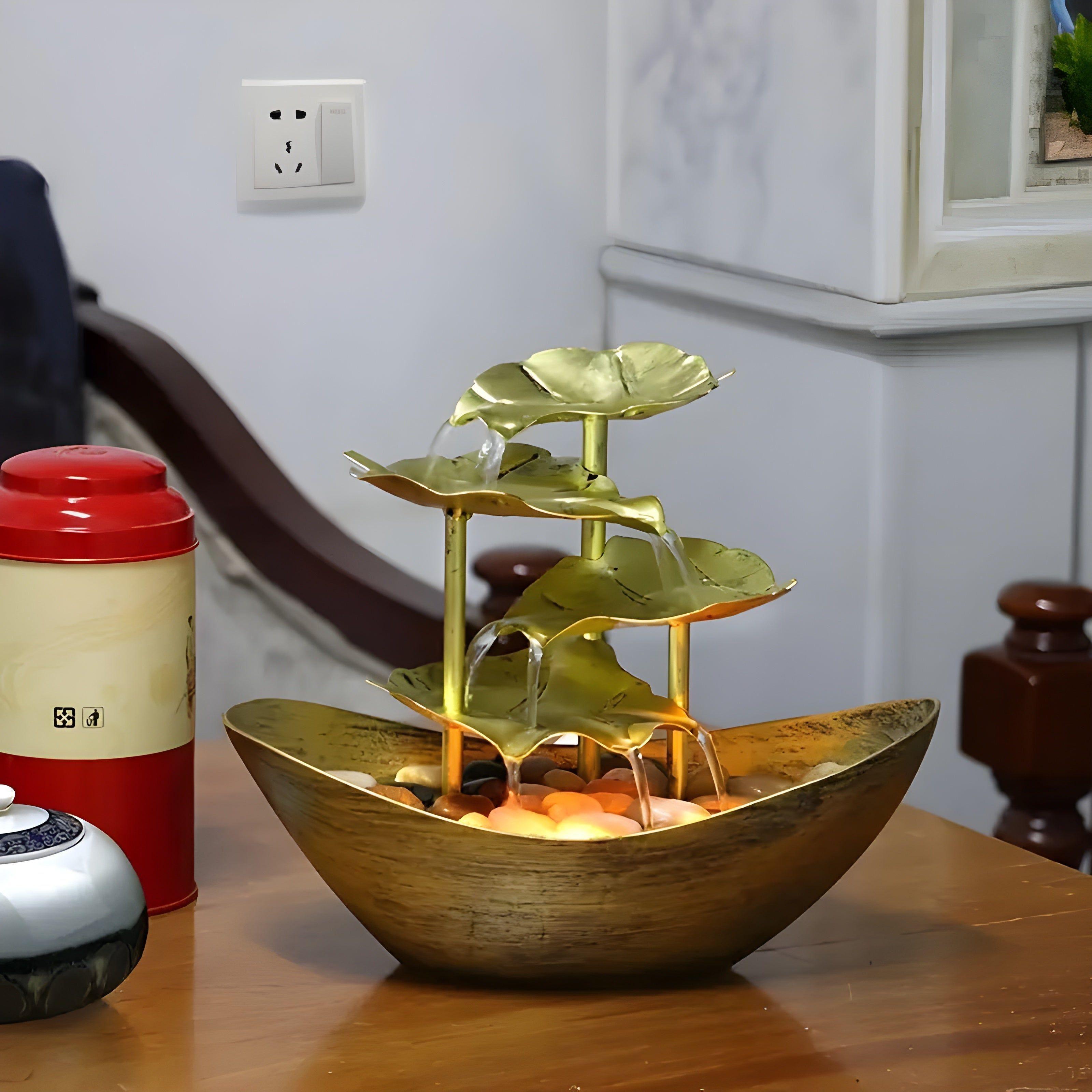 Tavren Tabletop Fountain - Iron Leaf Design with LED Light, Indoor Waterfall 0