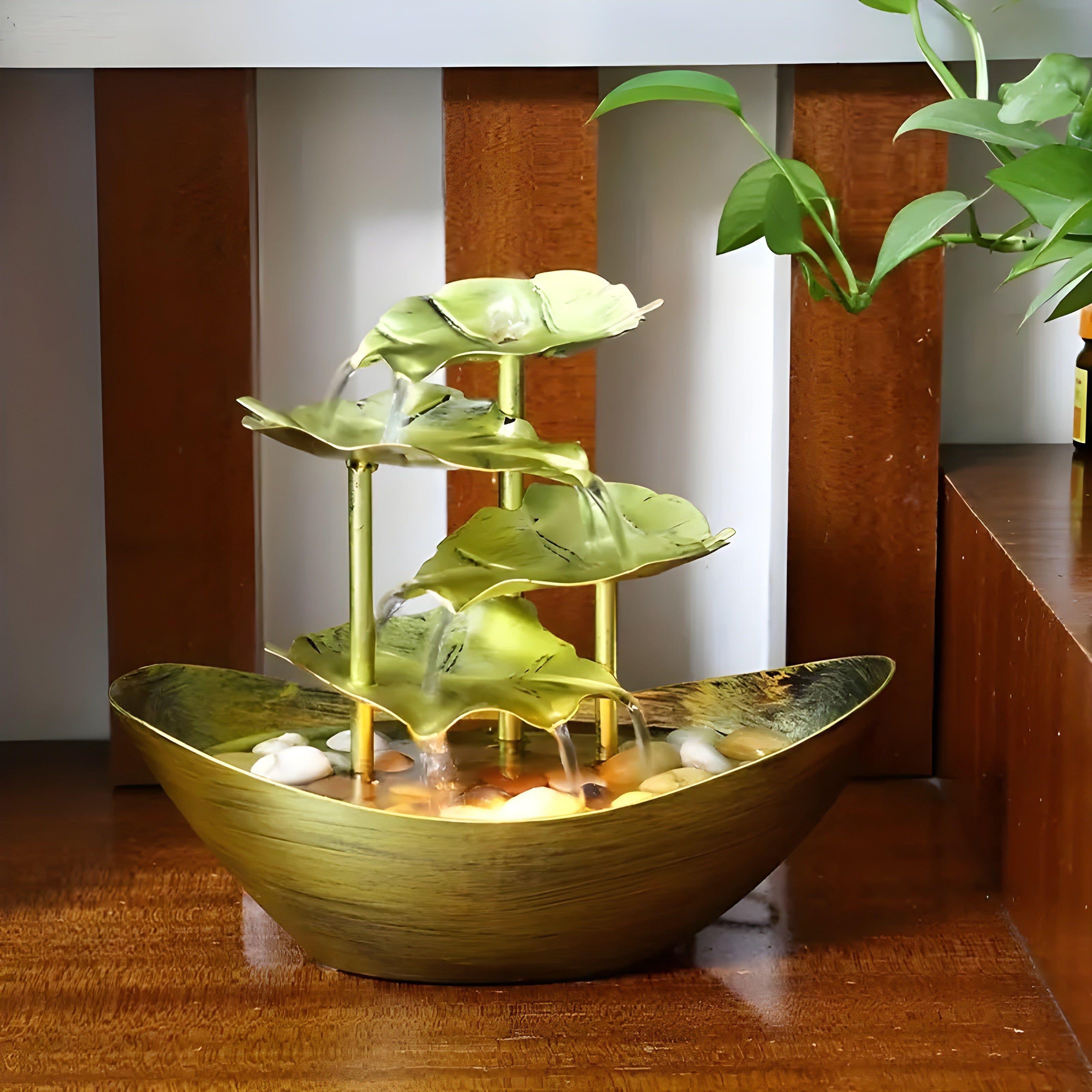 Tavren Tabletop Fountain - Iron Leaf Design with LED Light, Indoor Waterfall 2