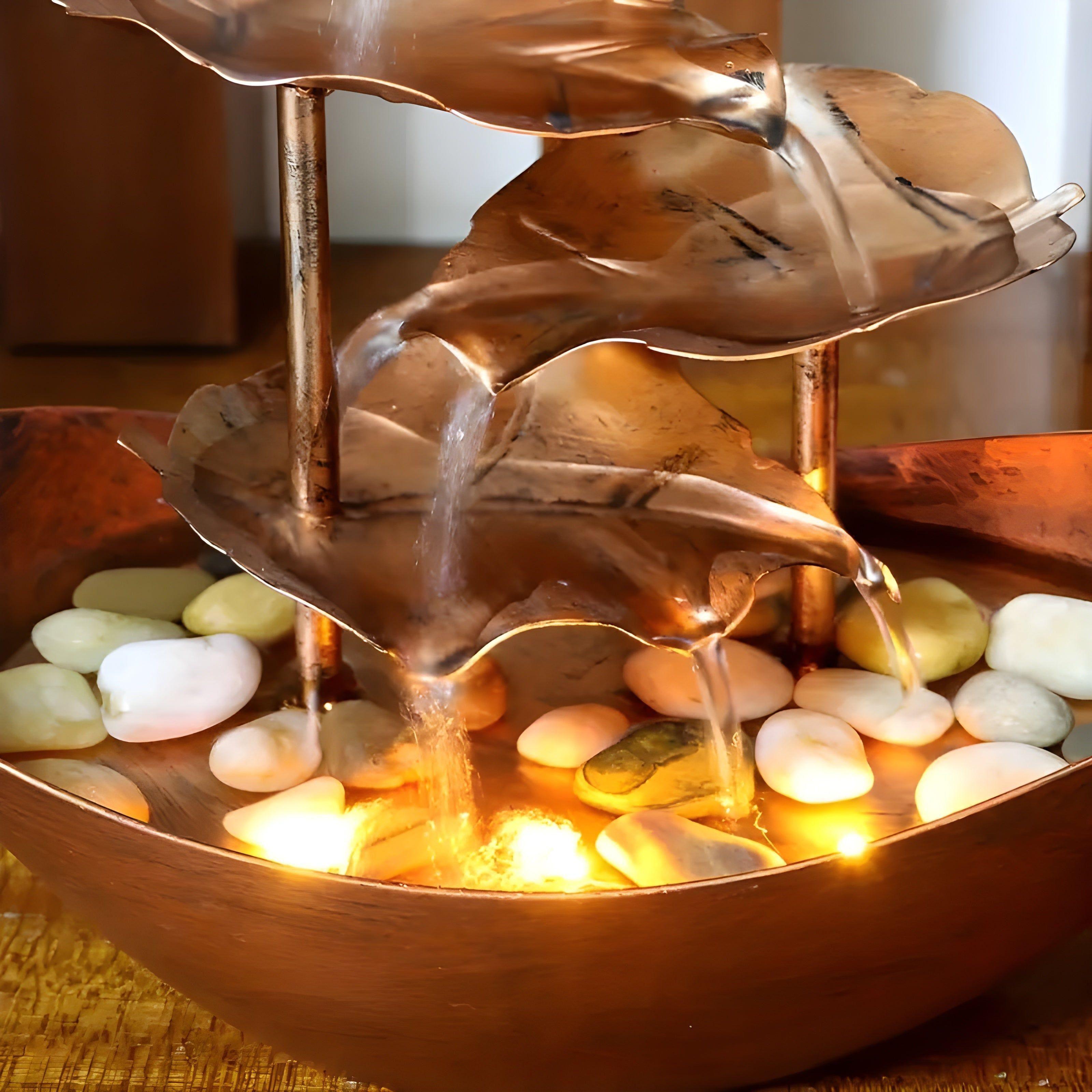 Tavren Tabletop Fountain - Iron Leaf Design with LED Light, Indoor Waterfall 4