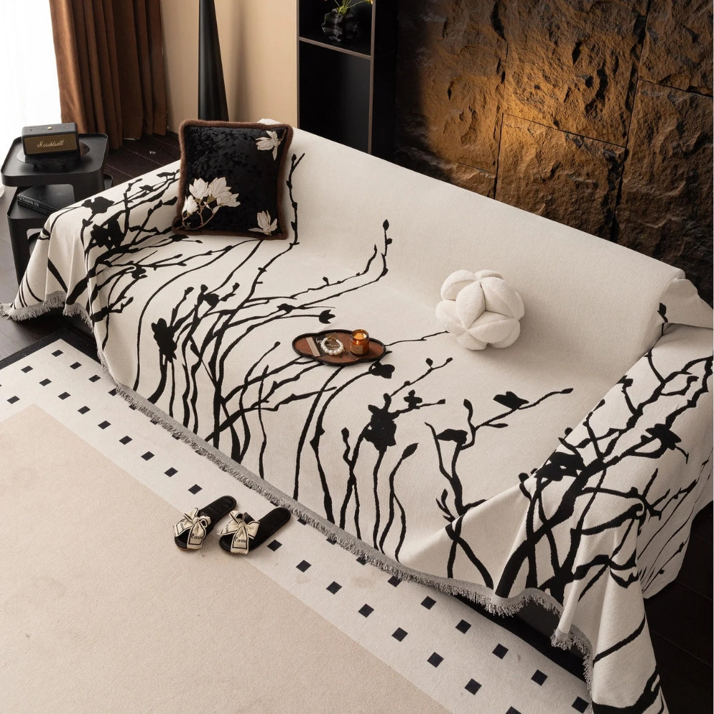 Tidal Chenille Sofa Cover - Ultra-Soft Fabric, Elegant Branch Pattern 0
