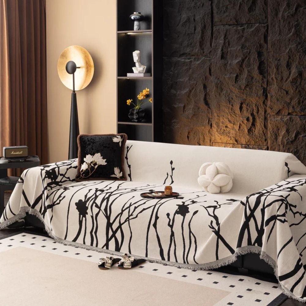 Tidal Chenille Sofa Cover - Ultra-Soft Fabric, Elegant Branch Pattern 1