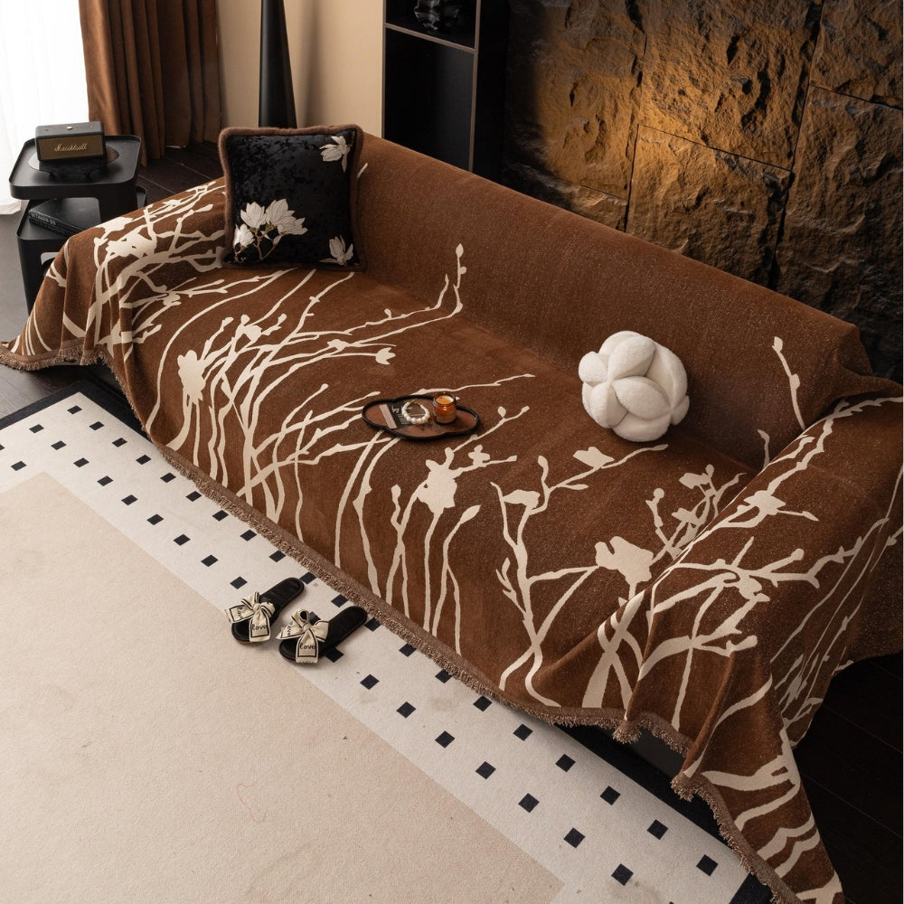 Tidal Chenille Sofa Cover - Ultra-Soft Fabric, Elegant Branch Pattern 5