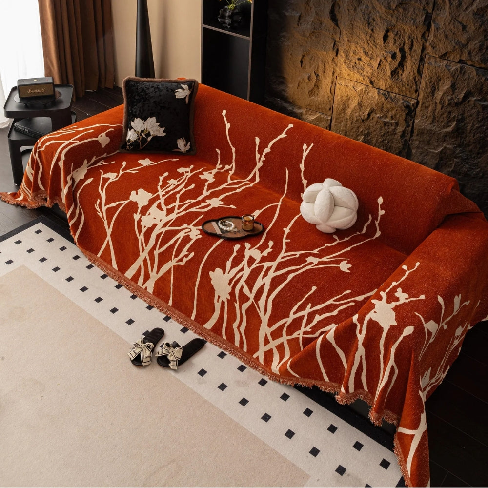 Tidal Chenille Sofa Cover - Ultra-Soft Fabric, Elegant Branch Pattern 7