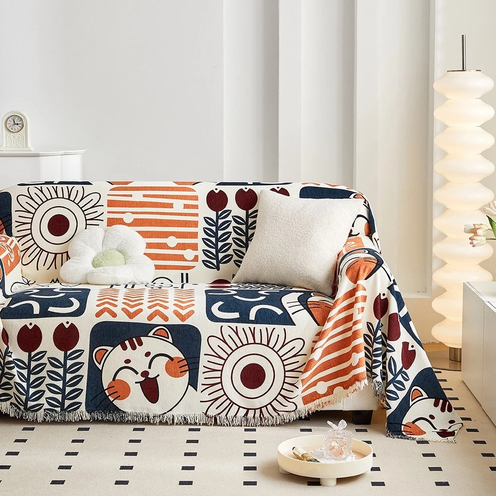 Tidal Sofa Cover - Cotton Linen, Jacquard Design, Lightweight 0
