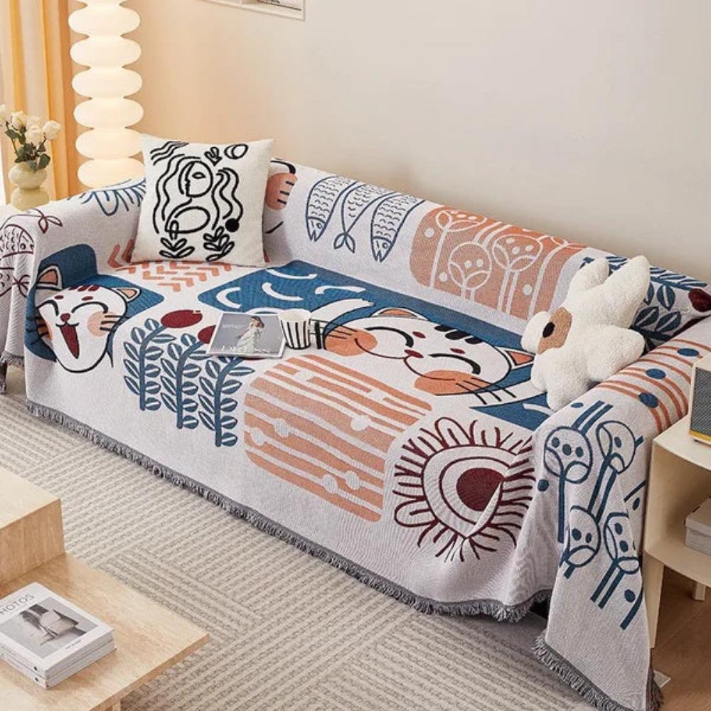 Tidal Sofa Cover - Cotton Linen, Jacquard Design, Lightweight 1