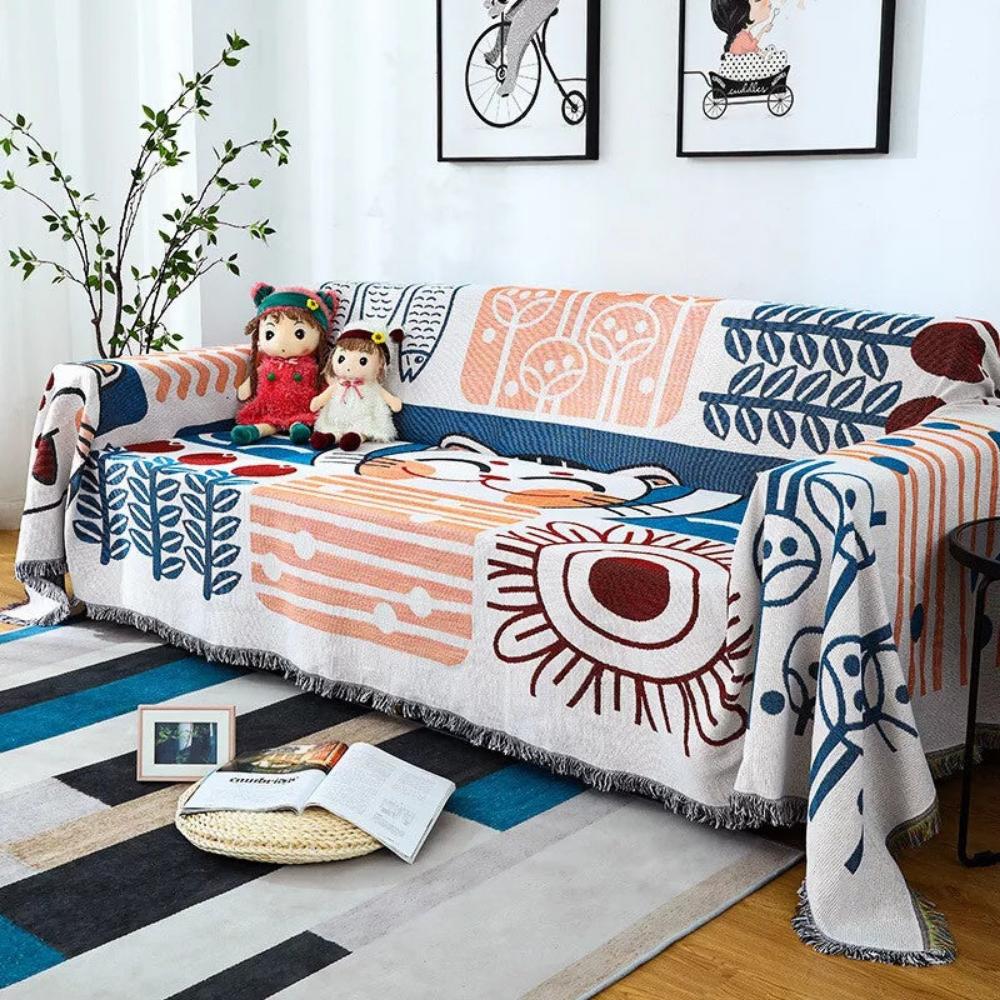 Tidal Sofa Cover - Cotton Linen, Jacquard Design, Lightweight 6