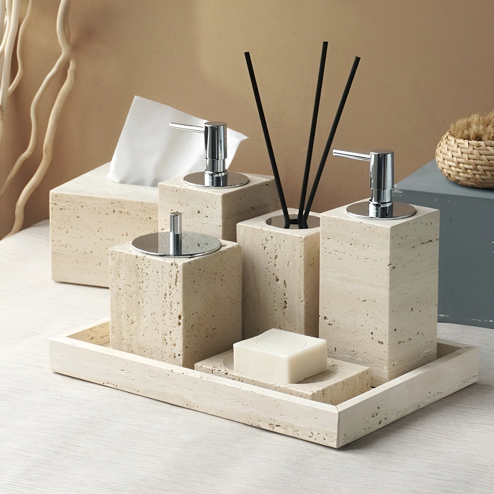 Travis Bathroom Accessories Set - Natural Stone, Elegant Design 3