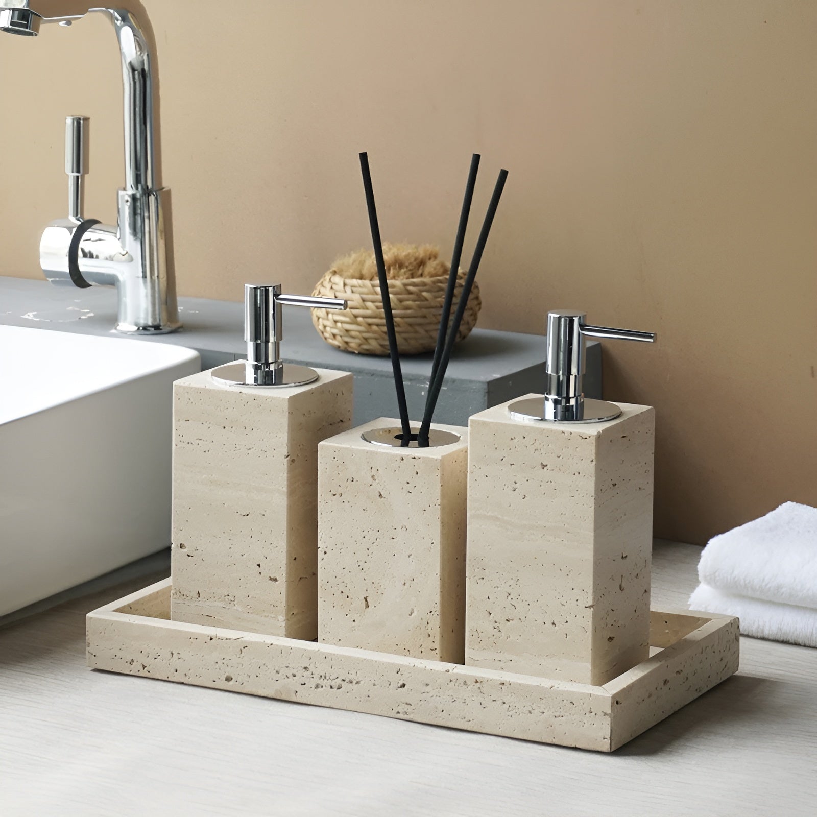 Travis Bathroom Accessories Set - Natural Stone, Elegant Design 6