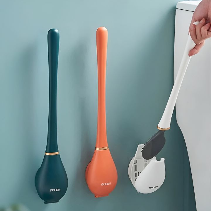 Tresco Toilet Brush - Flexible Silicone with Quick-Dry Holder, Wall Mount 0