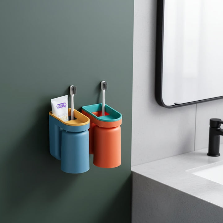 Tresco Toothbrush Holder Wall - Adhesive Mount, Space-Saving Organizer 4