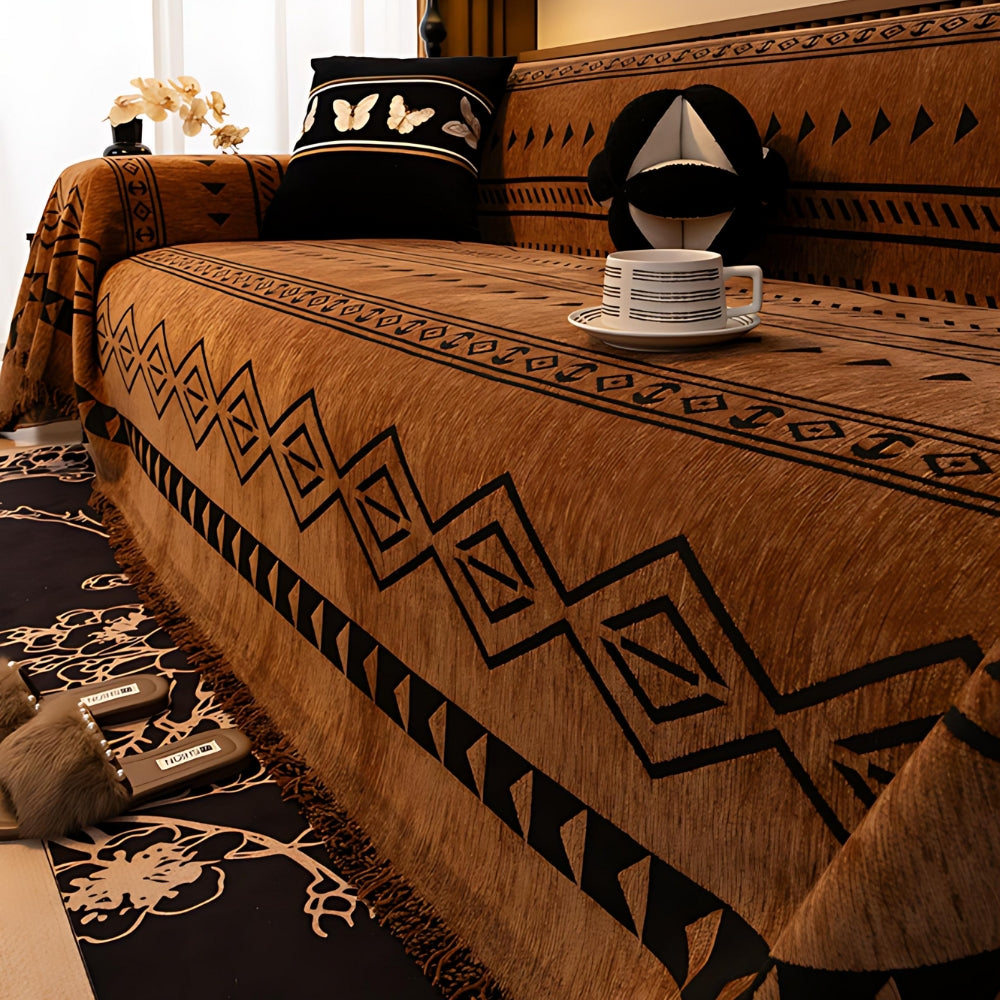Tribal Chenille Sofa Cover - Soft Microfiber, Stylish Protection 0
