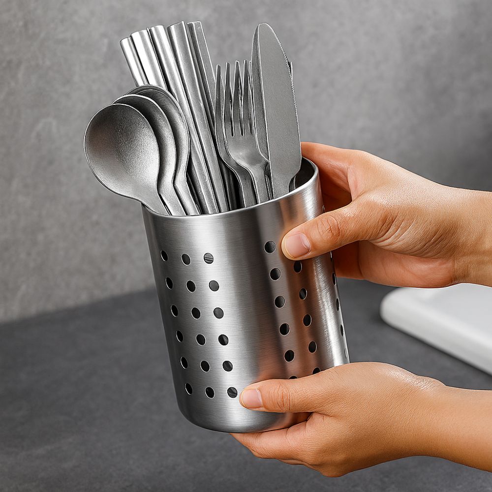 Trivena Kitchen Drawer Organizer - Stainless Steel Cutlery Tray with Drainage 2