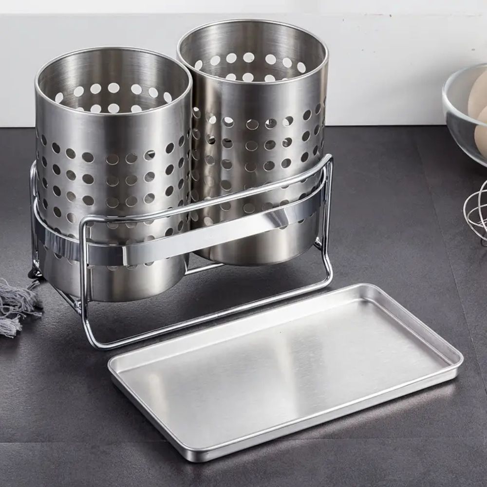 Trivena Kitchen Drawer Organizer - Stainless Steel Cutlery Tray with Drainage 4