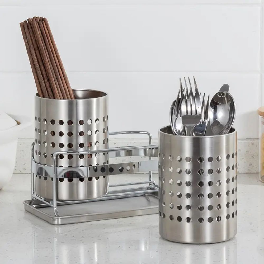 Trivena Kitchen Drawer Organizer - Stainless Steel Cutlery Tray with Drainage 5