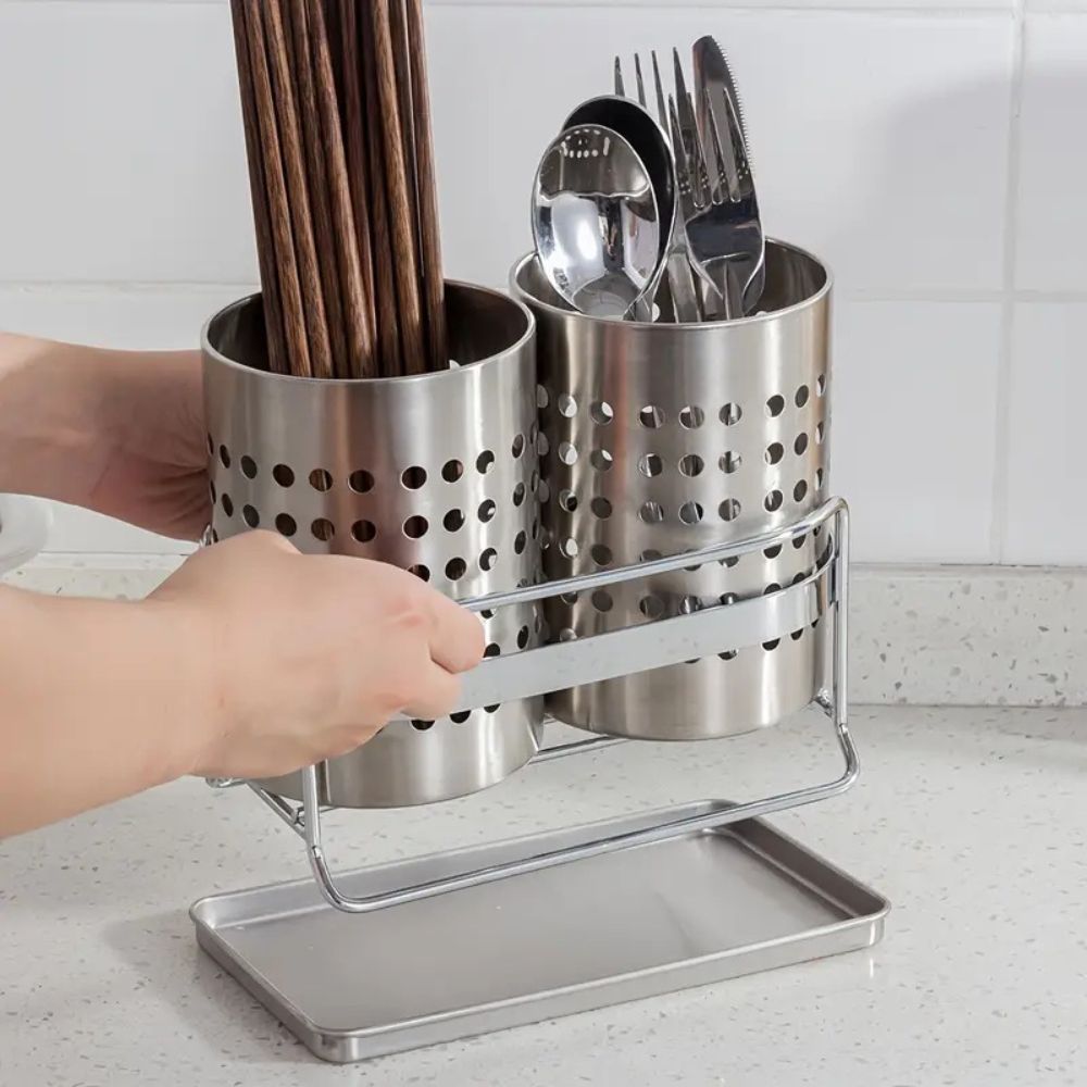 Trivena Kitchen Drawer Organizer - Stainless Steel Cutlery Tray with Drainage 7