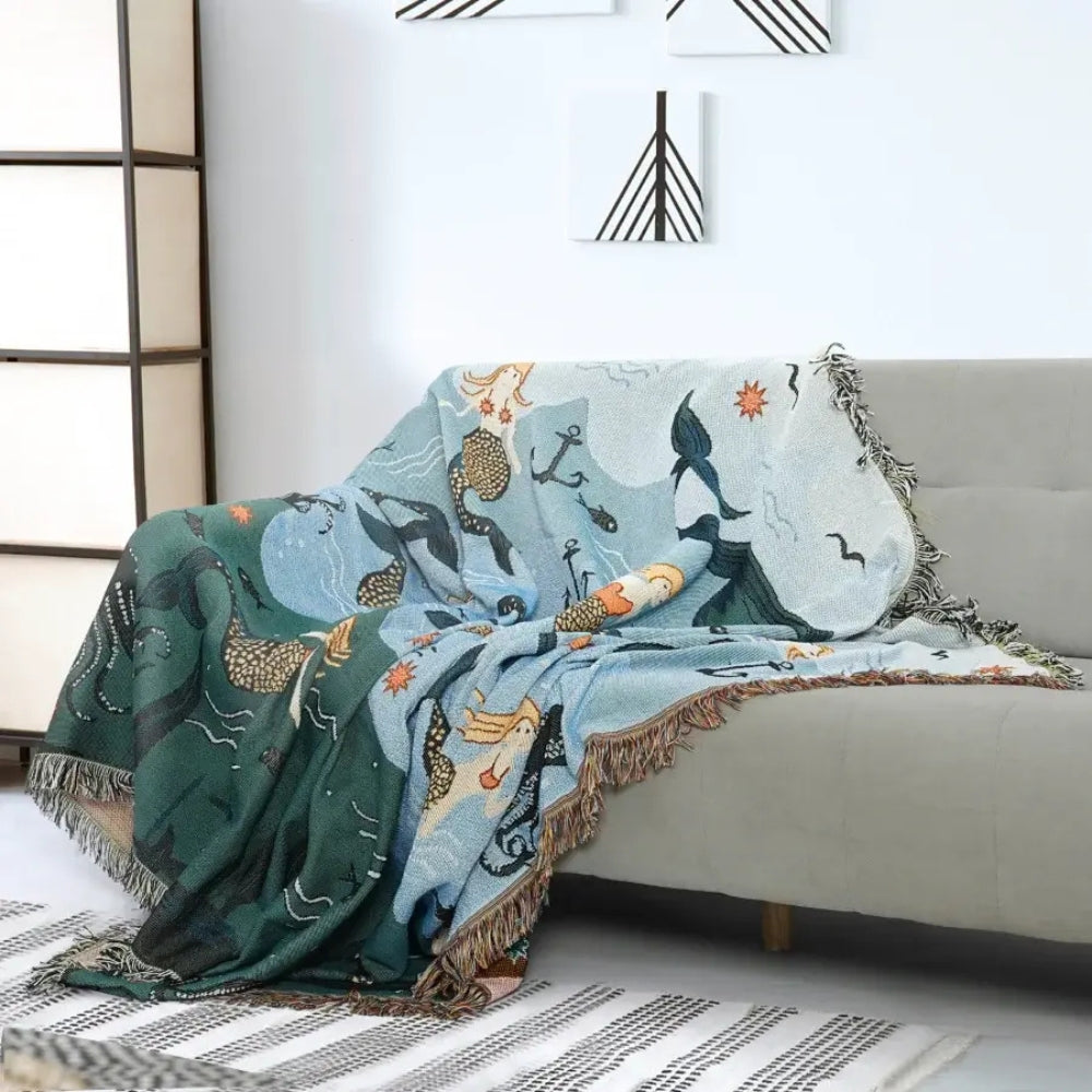 Ulyssa Sofa Cover - Cotton-Polyester Blend, Whimsical Underwater Design 1