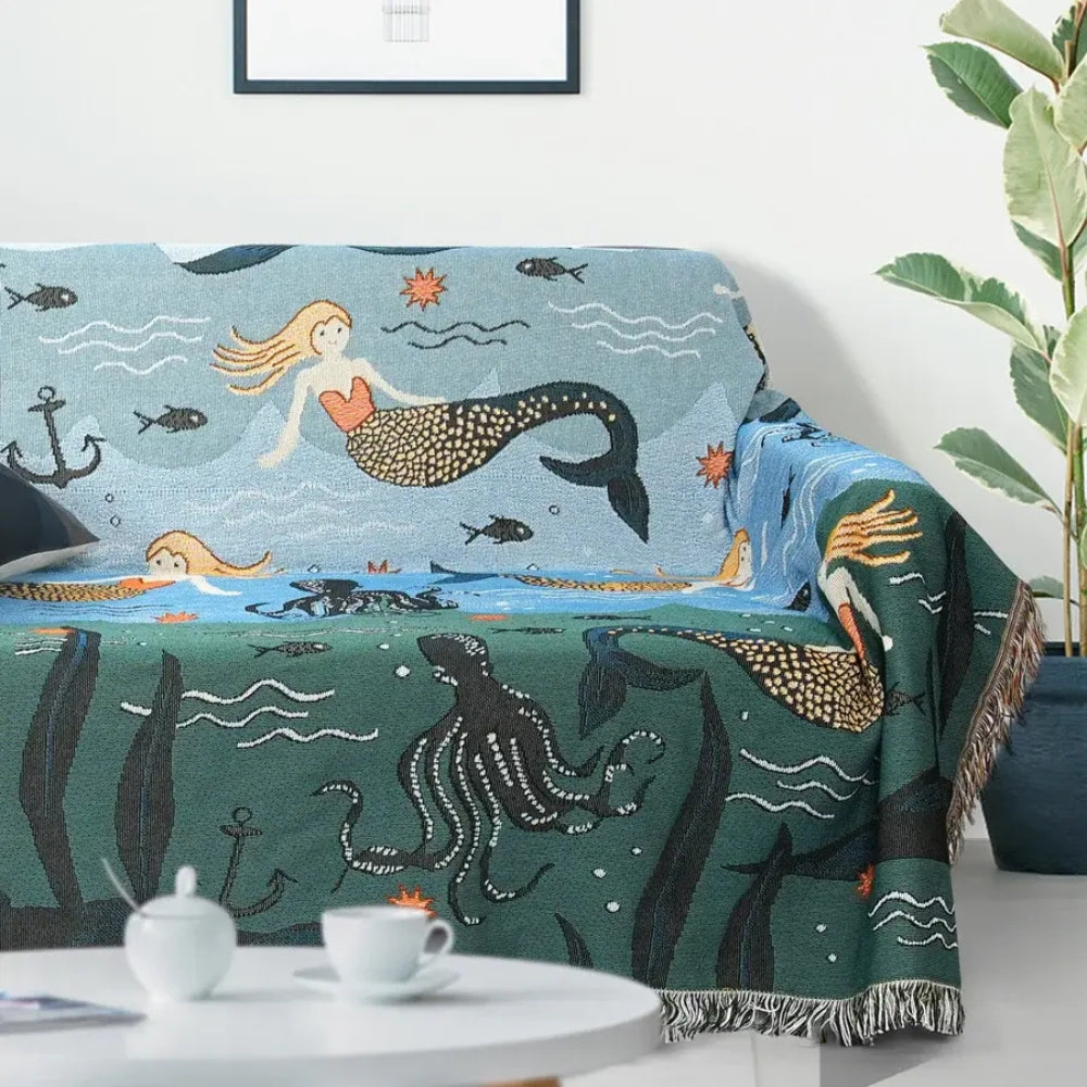 Ulyssa Sofa Cover - Cotton-Polyester Blend, Whimsical Underwater Design 3