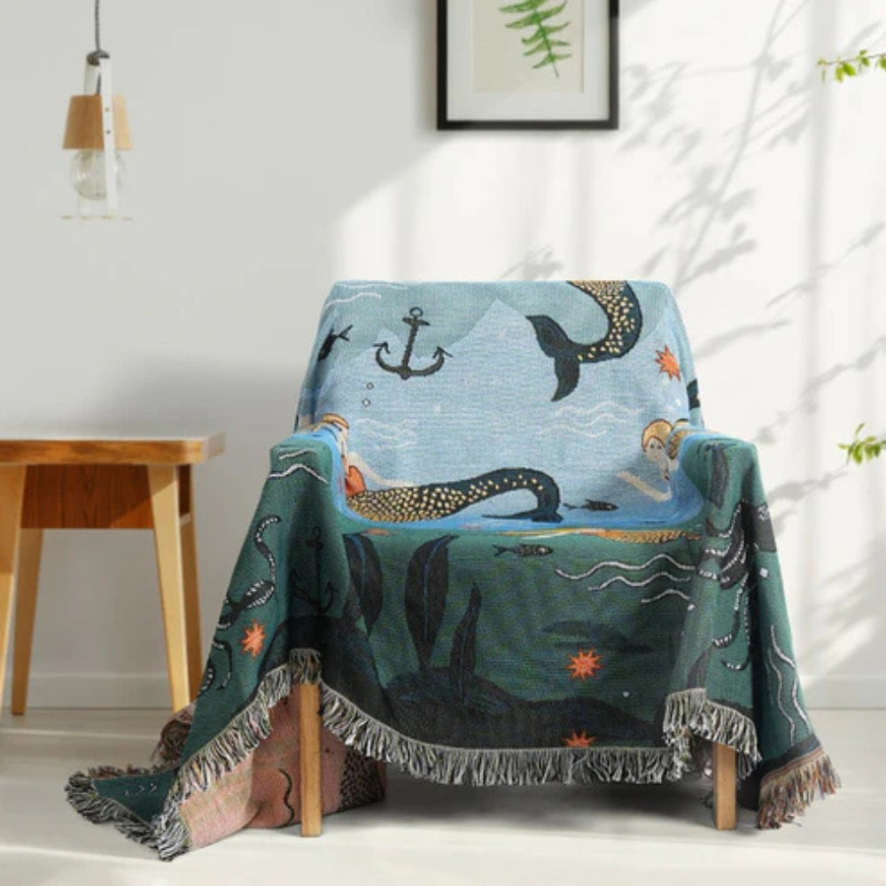 Ulyssa Sofa Cover - Cotton-Polyester Blend, Whimsical Underwater Design 4
