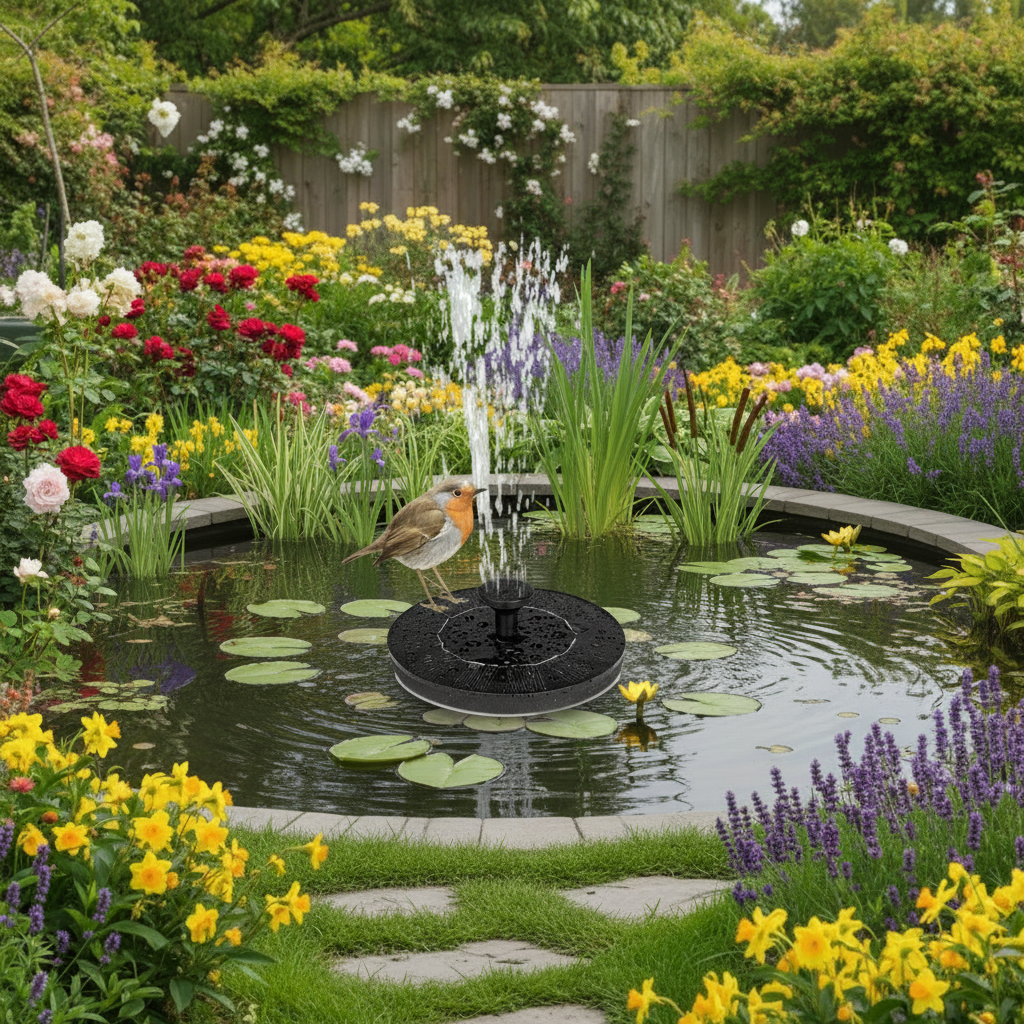 AquaBloom Fountain - Solar Water Fountain - Garden Style - Floating Design