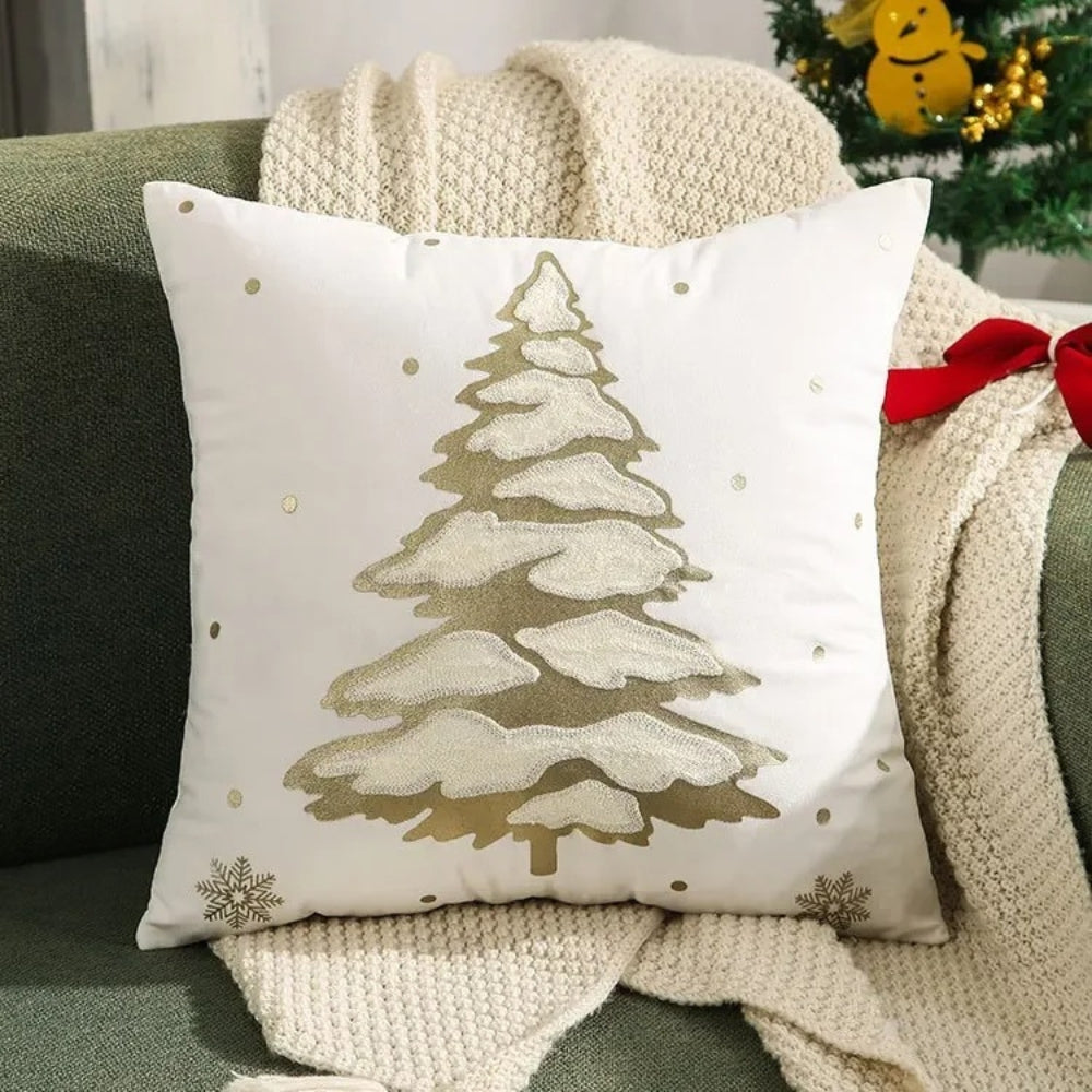 Velora Cushion Cover - Velvet, Embroidered Christmas Tree Design 0