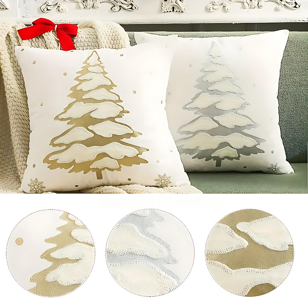 Velora Cushion Cover - Velvet, Embroidered Christmas Tree Design 5