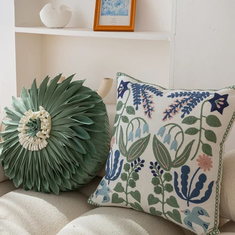 Verden Botanical Cushion Cover - Embroidered Microfiber 18x18 Inches 2