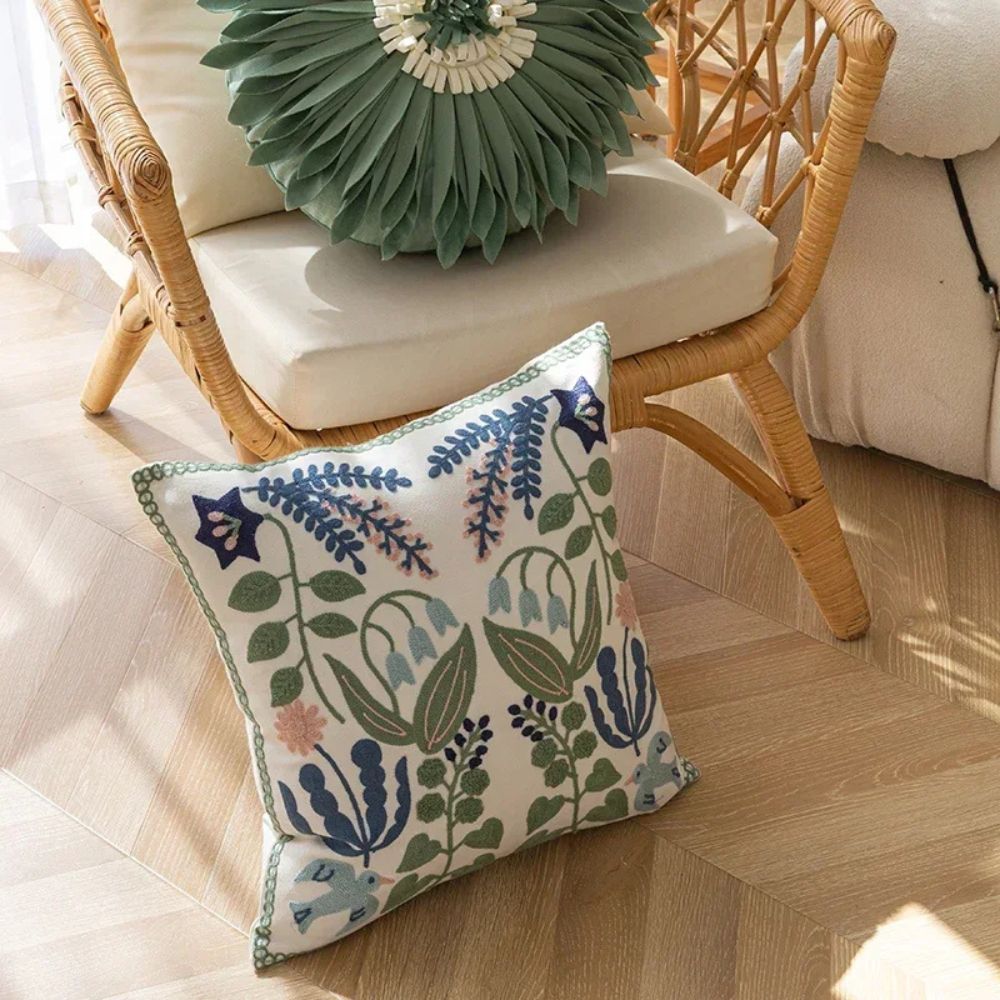 Verden Botanical Cushion Cover - Embroidered Microfiber 18x18 Inches 3