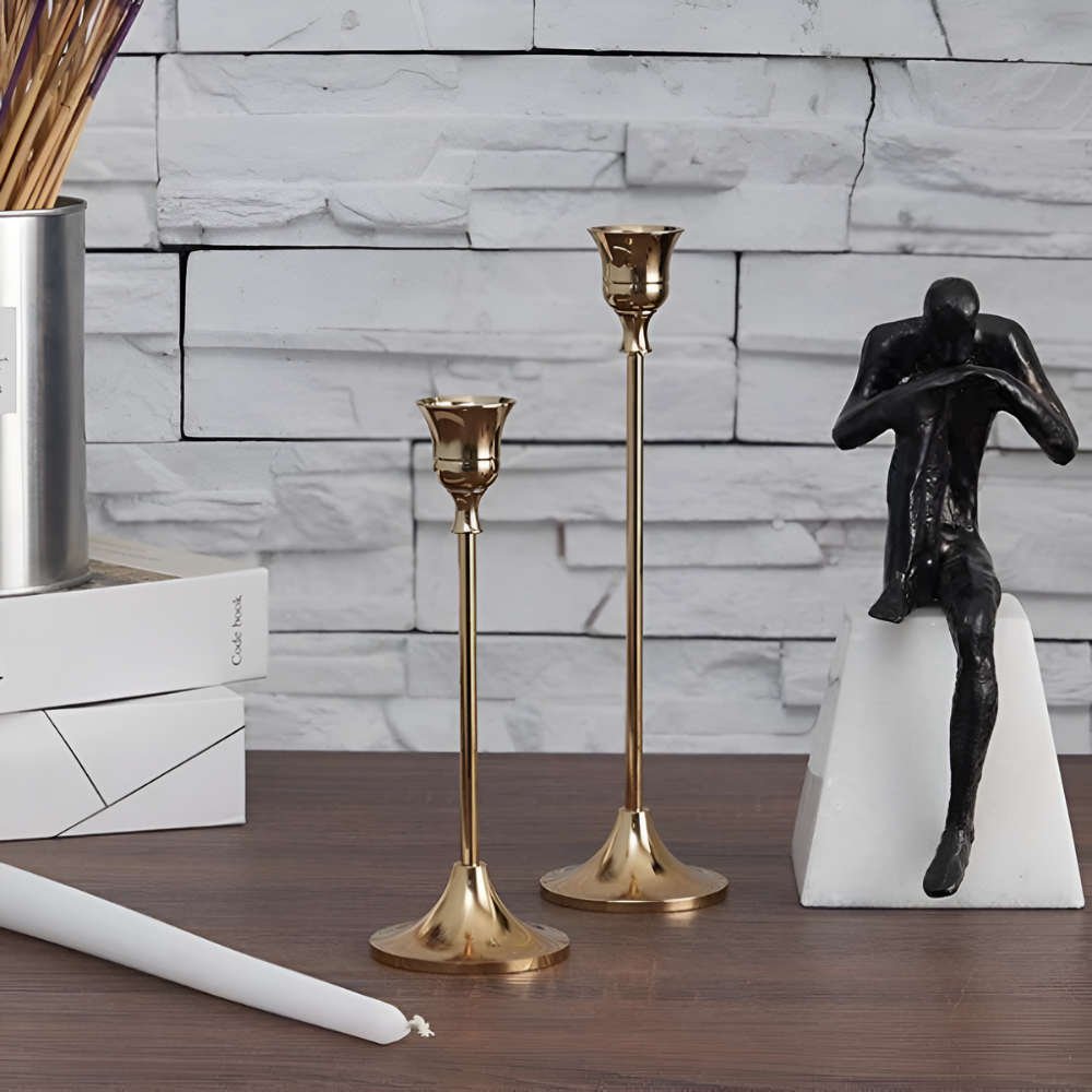 Vesper Candle Holder Set - Gold Metal, Vintage Style Taper Candle Holders, 3 Pieces 3